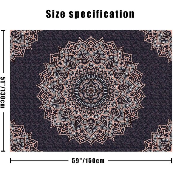 New Black Mandala Tapestry Wall Hanging, Boho Hippie Wall Art for Bedroom Decor - Picture 2 of 11